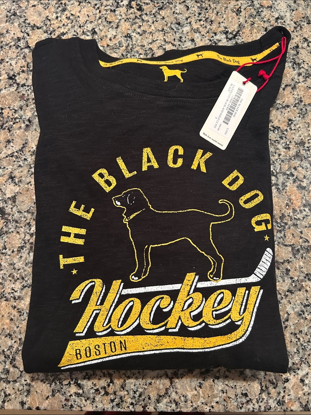 The Black Dog Black & Yellow Hockey Graphic Long Sleeve Tee- Boston Hockey - Picture 4 of 6